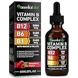 Vitamin B12 Liquid Drops - Organic Vitamin B12 Sublingual Drops - Organic Vitamin B-Complex B5 Pantothenic Acid - Vegan B12 Sublingual 5000 mcg with Vitamin B6, Liquid B12 Methylcobalamin Supports