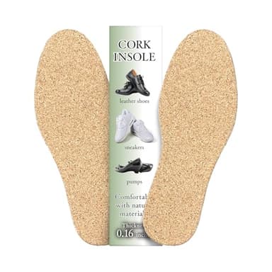 Cork Insoles, Flat Shoe Inserts, Natural Material, Free-Cut Unisex Fit (9.8–12.2 Inches), Slip-Resistant Odor-Reducing Custom Foot Fit (4mm(0.16 inches))