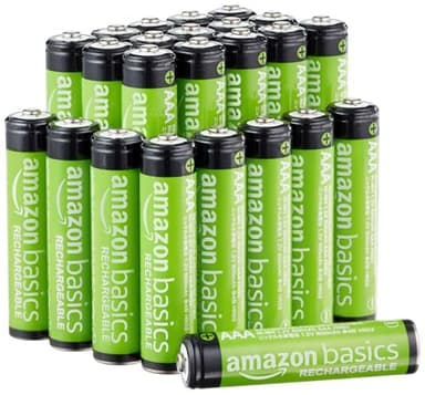 Amazon Basics 24-Pack Rechargeable AAA NiMH Batteries, 800 mAh, 1.2V, Low Self-Discharge, Pre-Charged, Recharge up to 1000x Times