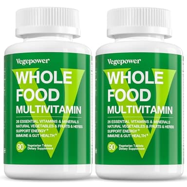 VEGEPOWER Vegan Whole Food Multivitamin for Men, Methylated Multivitamin for Men and Women, Organic Fruit and Veggies Supplement, Herb & Mushroom Blend, Plant Omegas, All Natural, Non-GMO, 180 Count