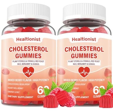 Healtionist 2 Packs Cholesterol Supplements with 2000 Mg Plant Sterols & Stanols, Citrus Bergamot, Red Yeast Rice, Lowering, Mixed Berry Flavor, 120 Counts