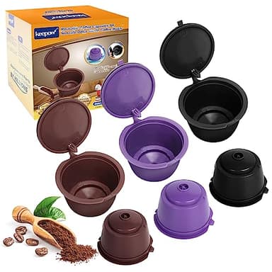 KEEPOW Reusable Coffee Capsules Compatible with Nescafe Dolce Gusto Machine, Refillable Coffee Pods 6 Pack (2 * Black + 2 * Brown + 2 * Purple)
