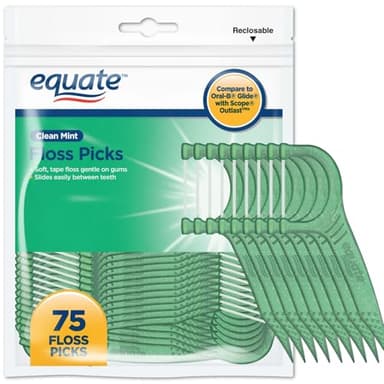 Floss Picks, Clean Mint Flavored, Built-in Tongue Cleaner, 75 Ct - Floss, Dental Floss Picks, Tooth Picks Flossers, Flossers for Adults, Dental, Tooth Floss Picks (Pack of 1)