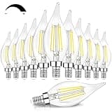 TOBUSA Dimmable E12 Candelabra LED Bulbs 60 Watt Incandescent Equivalent, 5000K Daylight White, Clear Filament Chandelier Light Bulbs 6W, 600lm, CA11 Vintage Ceiling Fan Light Bulbs with Flame Tip