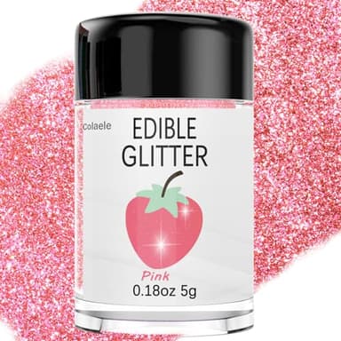 Pink Edible Glimmer Powder Glitter - Colaele 5 grams Food-Grade Luster Dust Metallic Fancy Food Decorating Sprinkle Glimmery Brew Dust for Cake Decorations Drinks Wine Beverage Candy Dessert, Vegan