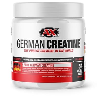 German Creatine - Micronized Creatine Monohydrate Powder, 99.99% Pure Creapure for Muscle Growth, Strength & Performance, Supports Muscle Recovery, 3rd Party Tested, Unflavored - 270g (54 Servings)