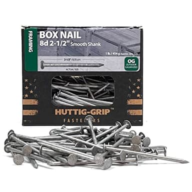 Huttig-Grip 2-1/2 in Framing Box Nails 8d Size, Outdoor Galvanized Finish, 1 lb Pack of 125 Nails