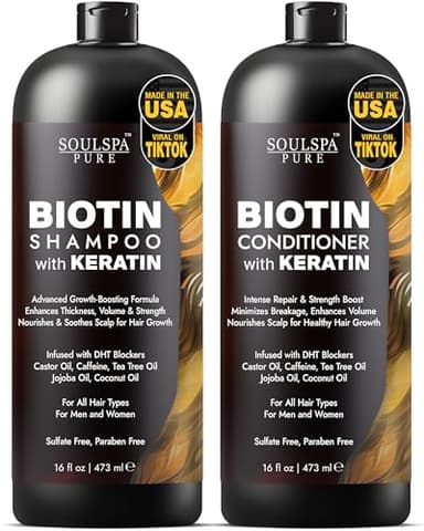 Biotin Shampoo and Conditioner Set with Keratin - Sulfate-Free Advanced Anti-Thinning, Hair Growth Shampoo and Conditioner Combo Repair Formula - with DHT Blockers, for Men & Women - 16 fl oz each