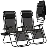 Zero Gravity Chairs Set of 2 Adjustable Folding Reclining Lounge Chairs Outdoor Beach Chair with Pillow and Cup Holder, Patio Lawn Chair Pool Chairs for Outdoor Pool Side Camping Yard Beach (2, Black)