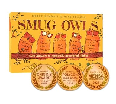 Runaway Parade Games Smug Owls Card Game - an Award-Winning Hilarious & Creative Riddle-Solving Party Game for Kids and Adults | Fun for The Whole Family | 8+ | 15-20 min | 3-15 Players