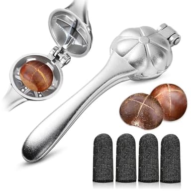 Easy-Grip Chestnut Cutter, Heavy Duty Chestnut Opener with 4 Cut-Resistant Finger Protectors for Peeling, Scoring