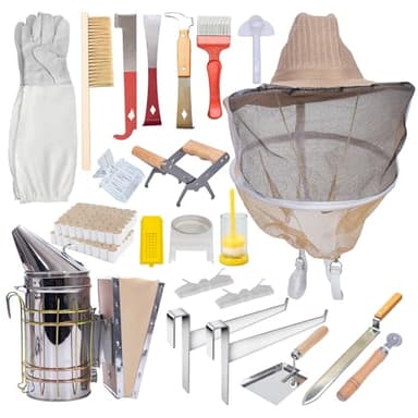 MayBee Beekeeping Supplies Bee Keeper Starting Kit 22 Pcs Beekeeping Tool Kit Bee Smoker Kit Including Beehive Tools,Uncapping Tool and Beekeeping Veil