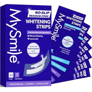 MySmile Teeth Whitening Strips, Hydroxyapatite-Infuse White Strips, Non-Sensitive Teeth Whitening with Soothing Natural Ingredients, Enamel-Safe, Residue-Free, Non-Slip, 7 Treatments Kit