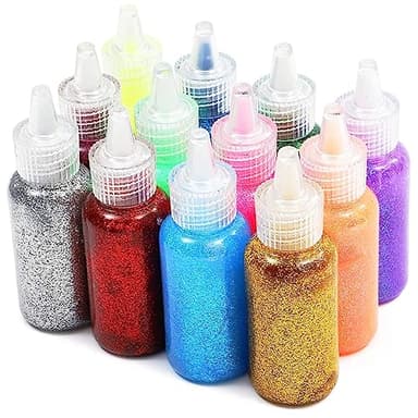 Bright Creations Glitter Glue for Crafts & Glue Pens - Easy-Squeeze Washable Bottles Bulk Multipack Craft Glitter - Pack of 12, 20 ml, Neon Metallic Colors