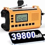 Emergency Weather Radio - AM/FM/NOAA Hand Crank Radio with 15W Fast Charge, 39800mAh Solar Power Bank, Multi-Function Flashlight & SOS Alarm for Outdoor Indoor Emergencies (Orange)