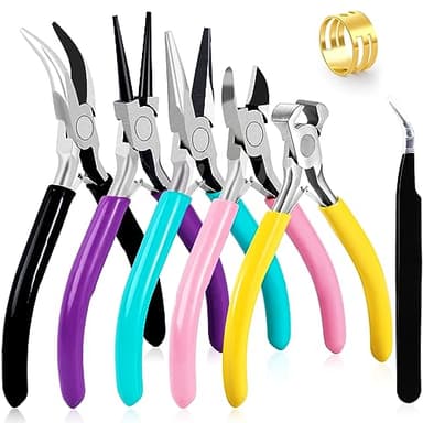 URSKYTOUS 5Pcs Jewelry Pliers Set Jewelry Making Pliers Tools Kit Include Jewelry Making Needle Nose Chain Nose Round Bent Pliers Wire Cutter for Bracelet Beading DIY Craft Jewelry Making Supplies