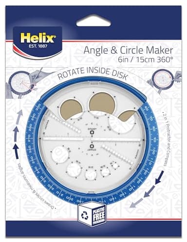 Helix - Angle and Circle Maker 6 Inch - Drawing and Drafting Designs Accurately - Precise Angle Creation - Integrated Circle Templates, 360-Degree Measurements, Portable Design