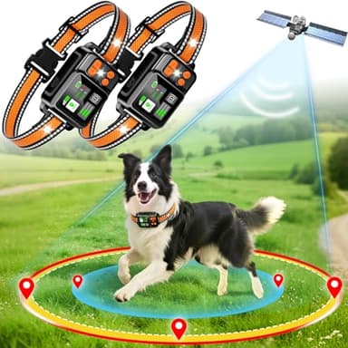 DJNFGQ GPS Wireless Dog Fence System, Electric Dog Fence Using GPS Electric Satellite Technology, IPX7 Waterproof Rechargeable Design, GPS Dog Collar Has 2 Modes Circular and Free-Form Fence(2pcs)