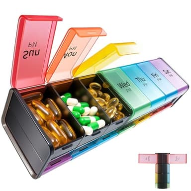 Daviky Extra Large Weekly Pill Organizer 2 Times a Day, XXL Pill Box 7 Day with AM PM Large Compartments, BPA-Free Daily Medicine Case, Jumbo Pill Holder for Fish Oils, Vitamins & Supplements（Black）