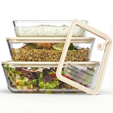 Vase and Vessel Glass Storage Container Set, Borosilicate Glass, Tempered Glass Lids, Baking Pan, Airtight with Vents, Microwave, Oven & Dishwasher Safe, (Rectangular - Set Of 3)