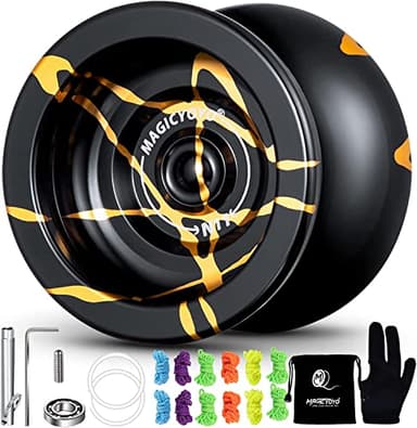 MAGICYOYO N11 Professional Unresponsive Yoyo N11 Dual Purpose Alloy Trick YoYo Ball (Black with Golden) with Bag, Glove, 12 Yoyo Strings and Responsive Bearing Kit
