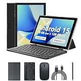 Android 15 Tablet 10 Inch, 18GB RAM+128GB ROM/2TB Expandable, 2 in 1 Tablets with Keyboard Case Mouse Stylus, 2.0GHz Quad-core Processor, 1280*800 IPS HD Screen, 5G WiFi 6 BT 5.0, 8MP Camera Tablet PC