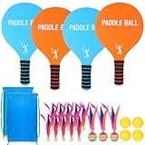 Beach Paddle Ball Set, Funny Paddleball Rackets Game, Outdoor Sports Toys for Kids Adults Family Games Beach Yard Lawn Party Supplies(4 Paddles, 13 Birdies, 4 Balls, 2 Drawstring Bags)