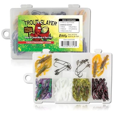 Trout Magnet Trout Slayer 28 Piece Fishing Kit, Includes 20 Crawdad Bodies and 8 Size 6 Long Shank Hooks, Great for Small Streams and Lakes, Catches All Species, White