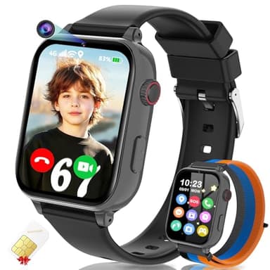 4G Kids Smart Watch GPS Tracker, Smartwatch for Kid with Video Calling, Voice Chat, Class Mode, SOS , Pedometer, Alarm, Games, SIM Card HD Touch Screen Phone Watch Gift for 4-12 Girls Boys, Black
