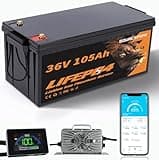 36V 105Ah Lithium Golf Cart Battery, 36 Volt LiFePO4 Battery, Built-in Bluetooth 200A BMS, with 43.8V 25A Lithium Battery Charger&LCD Monitor, Peak Current 1000A Perfect for Golf Carts, Trolling Motor