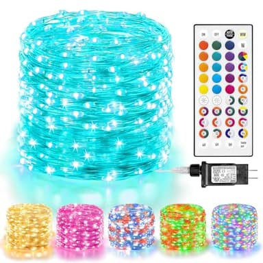 LitHome Led Christmas Fairy Lights Plug in, 200LED 66FT Color Changing Fairy Lights with Remote, 9 Modes Led Christmas Lights Indoor, Red White and Blue Fairy String Lights for Party 4th of July Decor