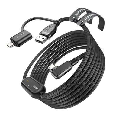 AMVR Link Cable with Charging 16FT Compatible with Meta Quest 3/3S/2/Pico 4 Accessories, Nylon Braided Cable with USB 3.0 A to C Adapter for SteamVR/PCVR, High-Speed Max 5Gbps, Play While Charger