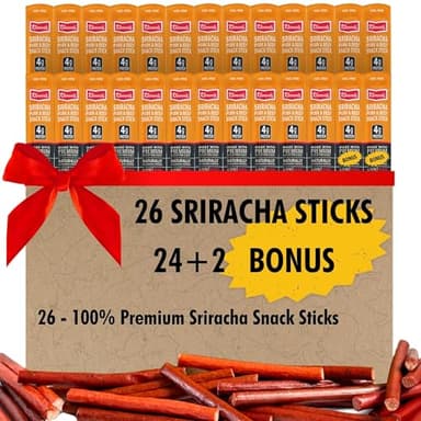 Jerky.com Sriracha Pork and Beef Snack Sticks 26 Pack (24 + 2 Bonus) | Low Carb, High Protein Keto Snacks | Delicious Gluten Free Beef Sticks | Gifts for Men