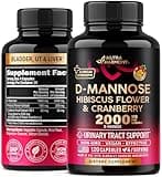 D-Mannose 2000mg with Cranberry 500mg & Hibiscus - Clinically Tested Strength for Urinary Tract Health - Supplement for Women - Bladder, Liver & Microflora Support - Made in USA - Vegan, 120 Capsules