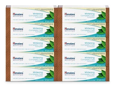 Himalaya Botanique Whitening Complete Care Travel Toothpaste, Mint - Travel Size Whitening Toothpaste Without Fluoride for Brighter Teeth & Fresh Breath - Vegan, 0.74 oz (Pack of 10)