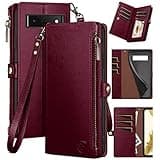 XcaseBar for Google Pixel 6 Wallet case with Zippe Credit Card Holderr 【RFID Blocking】, Flip Folio Book PU Leather Phone case Shockproof Cover Women Men for Pixel 6 case Wine Red