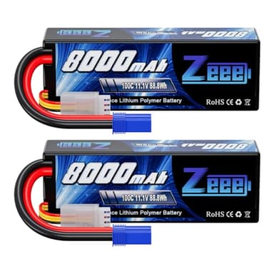 Zeee 11.1V Lipo Battery 3S 100C 8000mAh Hard Case Battery with EC5 Plug for 1/8 1/10 RC Car Model Truggy Buggy Team Associated(2 Pack)