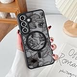 XIZYO Magnetic Case for Samsung Galaxy S24 Plus Floral Rose Cute Phone Case [Compatible with Magsafe] for Women Girls Aesthetic Pattern Slim TPU Shockproof Bumper Cover, Black