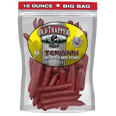 Old Trapper Deli-Style Beef Sticks, Teriyaki Flavor, 15-Ounce Package, Great for On-the-Go Snacking, Six Grams of Protein and Less Than One Gram of Sugar per Serving (Pack of One)