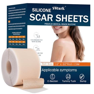 SWturK Silicone Scar Sheets,Silicone Scar Tape for Removal Treatment,Medical Grade Scar Tape for Surgical Scars,C-Section,Tummy Tuck,Scar Removal Away(1.6" x 60" Roll - 1.5M) Keloid Bump Removal