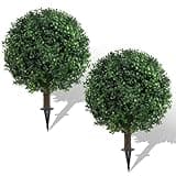 AOKIIE Set of 2 Artificial Boxwood Topiary Ball Trees for Outdoor with Ground Spike 22", UV Resistant Faux Greenery Shrubs, Fake Boxwood Plants for Indoor, Garden, Yard, Porch, Patio Decor