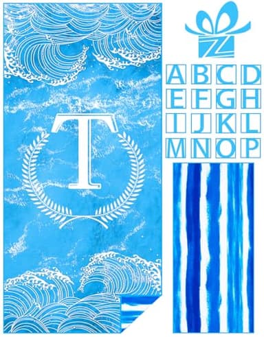 Zoneshinex Personalized Monogrammed Thin Beach Towel Sand Free Quick Dry Super Absorbent Customized Initial Letter Lightweight Oversized Pool Swim Microfiber Towels T Gifts for Women