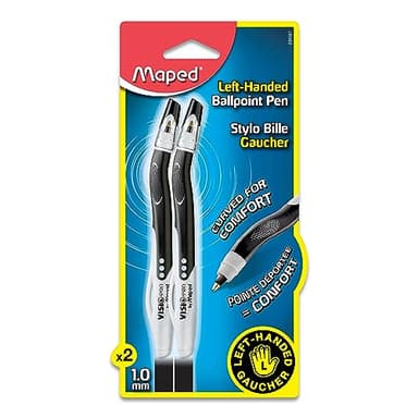 Maped Visio Left-Handed Quick-Drying Ballpoint Pens Black Ink – Smudge-Resistant Fast Drying Technology – Ergonomic Comfort Grip – Smooth Consistent Writing – 2 Pack for School Office Home Use