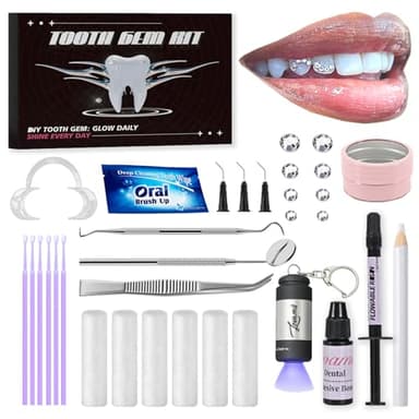 Lovamis Tooth Gem Kit – High-Shine Crystal Tooth Gems, Safe & Long-Lasting Adhesive, Complete Dental Jewelry Starter Kit for Salon & Personal Use (Round kit)