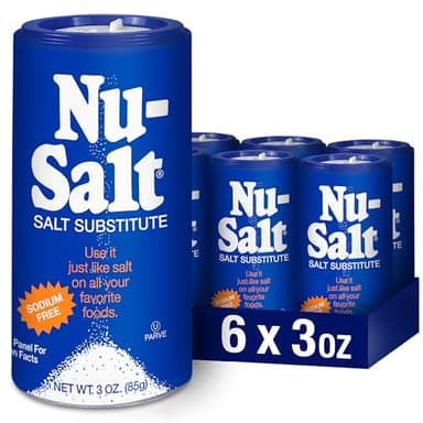 Nu-Salt Sodium-Free Salt Substitute, Contains Potassium Chloride, Table Salt Alternative, Vegan, Good for Chips, Pretzels, French Fries, Popcorn Seasoning, 3oz Shaker Bottle (Pack of 6)