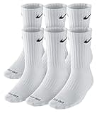 NIKE Unisex Performance Cushion Crew Socks with Band (6 Pairs), White/Black, Medium