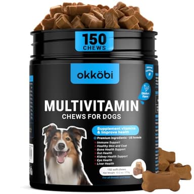 Dog Vitamins and Supplements - 150 Dog Multivitamin Chewable - Immune, Joint Support, Skin, Gut Health + Packed with Omega 3s, Glucosamine & Probiotics - Safe for Puppy - Chicken