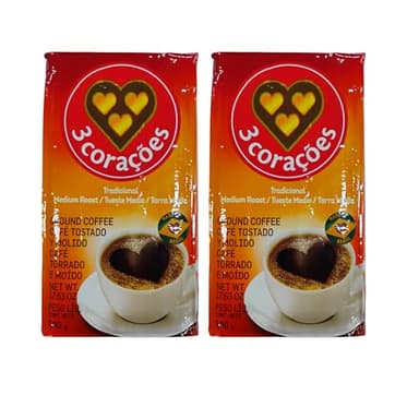 3 CORAÇÕES Traditional Brazilian Ground Coffee - 17.6 ounces - Vacuum Sealed Pack of 2 - Fine Ground Coffee Medium Roast - Naturally Processed for Unique Flavor, Aroma, and Full Body Texture