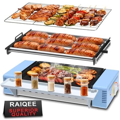 3-in-1 Electric Grill with Hot Dog Roller, Portable Indoor Outdoor BBQ Grill, Griddle and Sausage Roller Machine with Removable Non-Stick Plate & Drip Tray, for Tailgate, Camping, RV, Home Kitchen