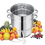 PETSITE 11-Quart Steam Juicer Stainless Steel, Steamer Extractor Pot for Fruit Vegetable Canning with Tempered Glass Lid, Hose, Clamp, Loop Handles, Silver
